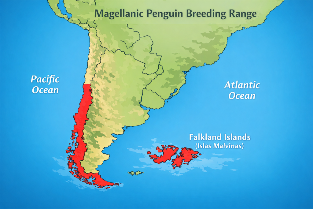 Magellanic penguin breeding range map Wildlife Free