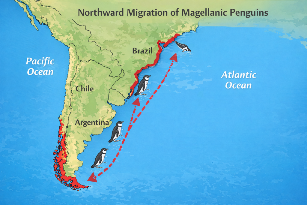 Northward journey of Magellanic Penguins